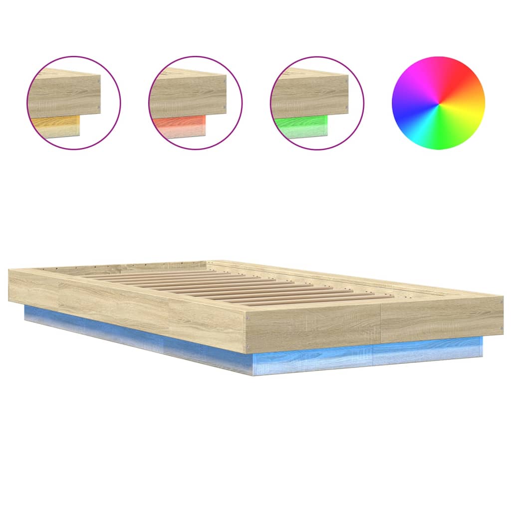 Bettgestell mit LED Sonoma-Eiche 75x190 cm Holzwerkstoff