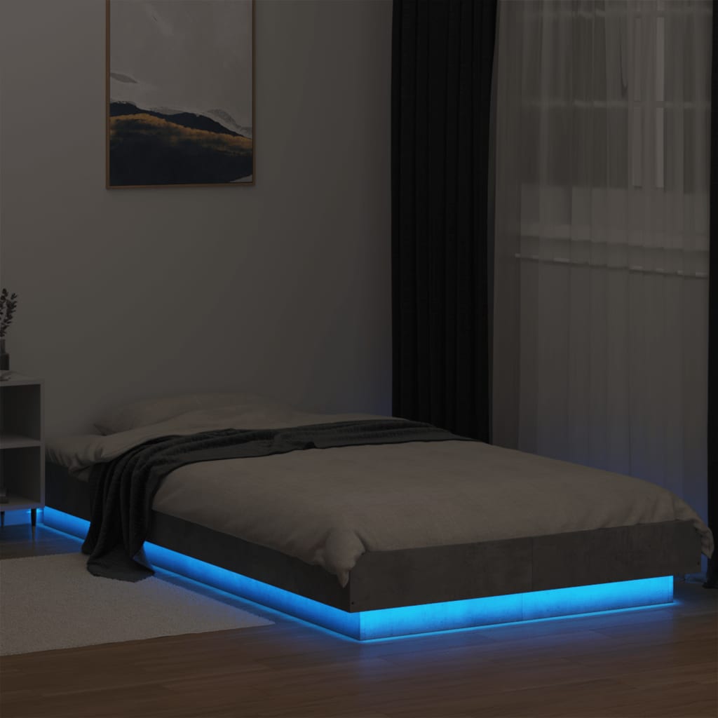 Bettgestell mit LED Betongrau 75x190 cm Holzwerkstoff