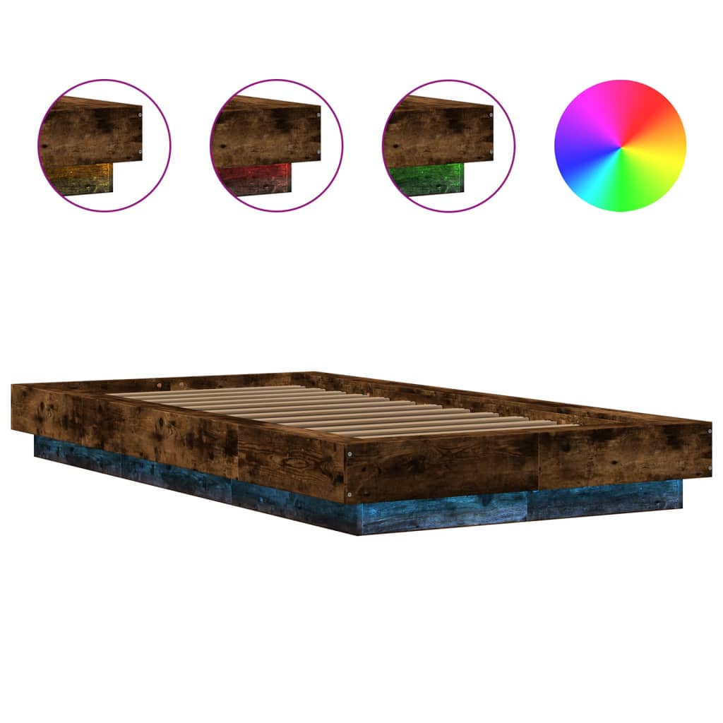 Bettgestell mit LED Räuchereiche 75x190 cm Holzwerkstoff