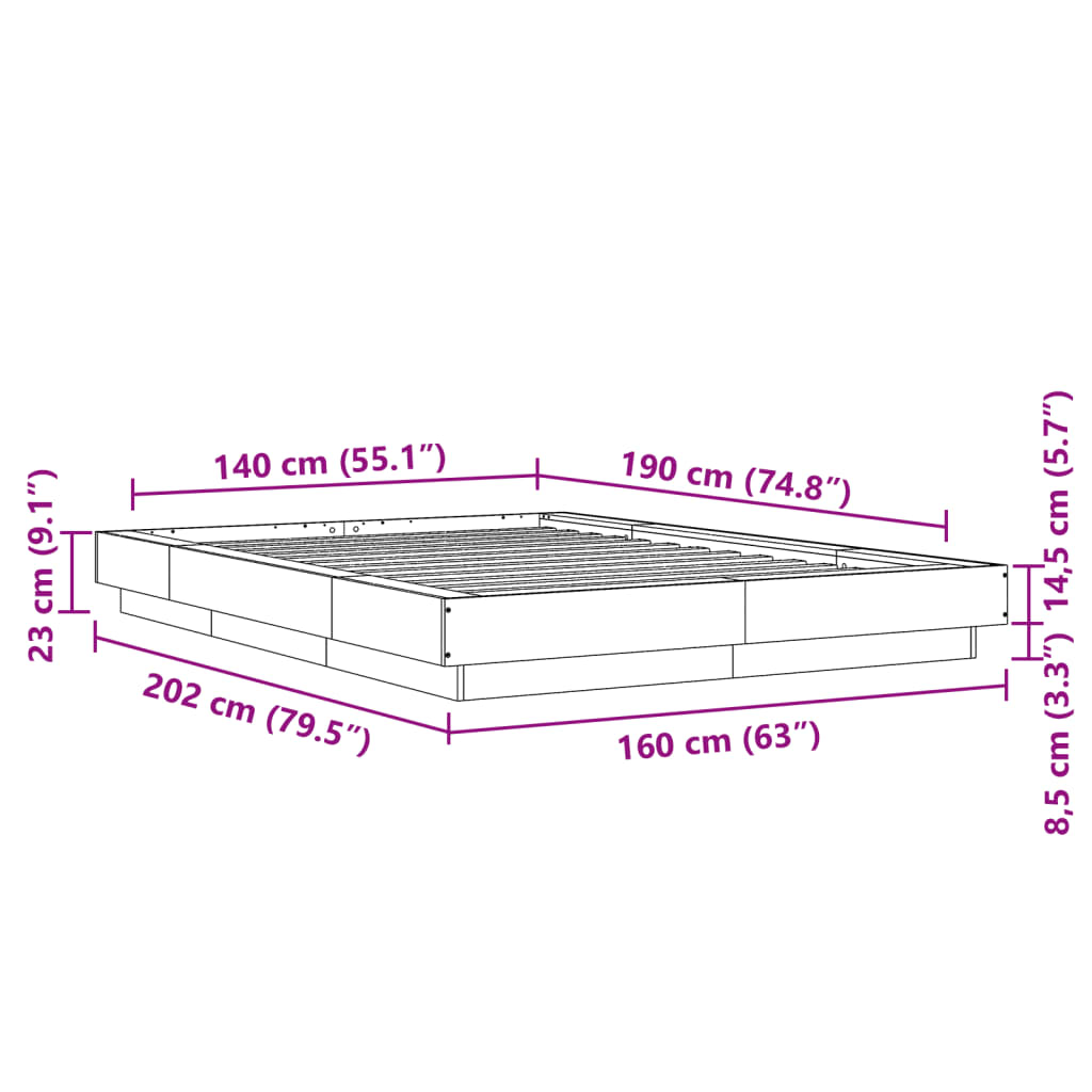 Bettgestell Weiß 140x190 cm Holzwerkstoff