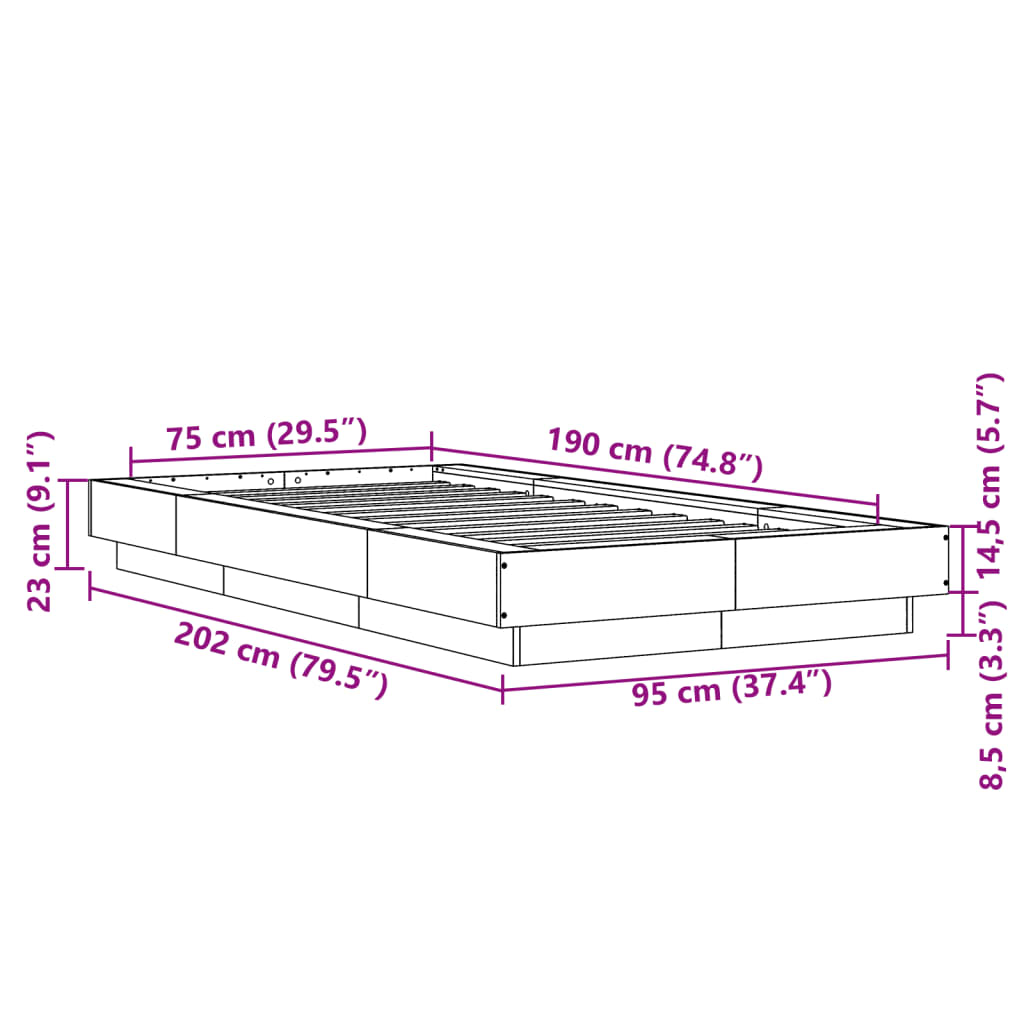 Bettgestell Betongrau 75x190 cm Holzwerkstoff