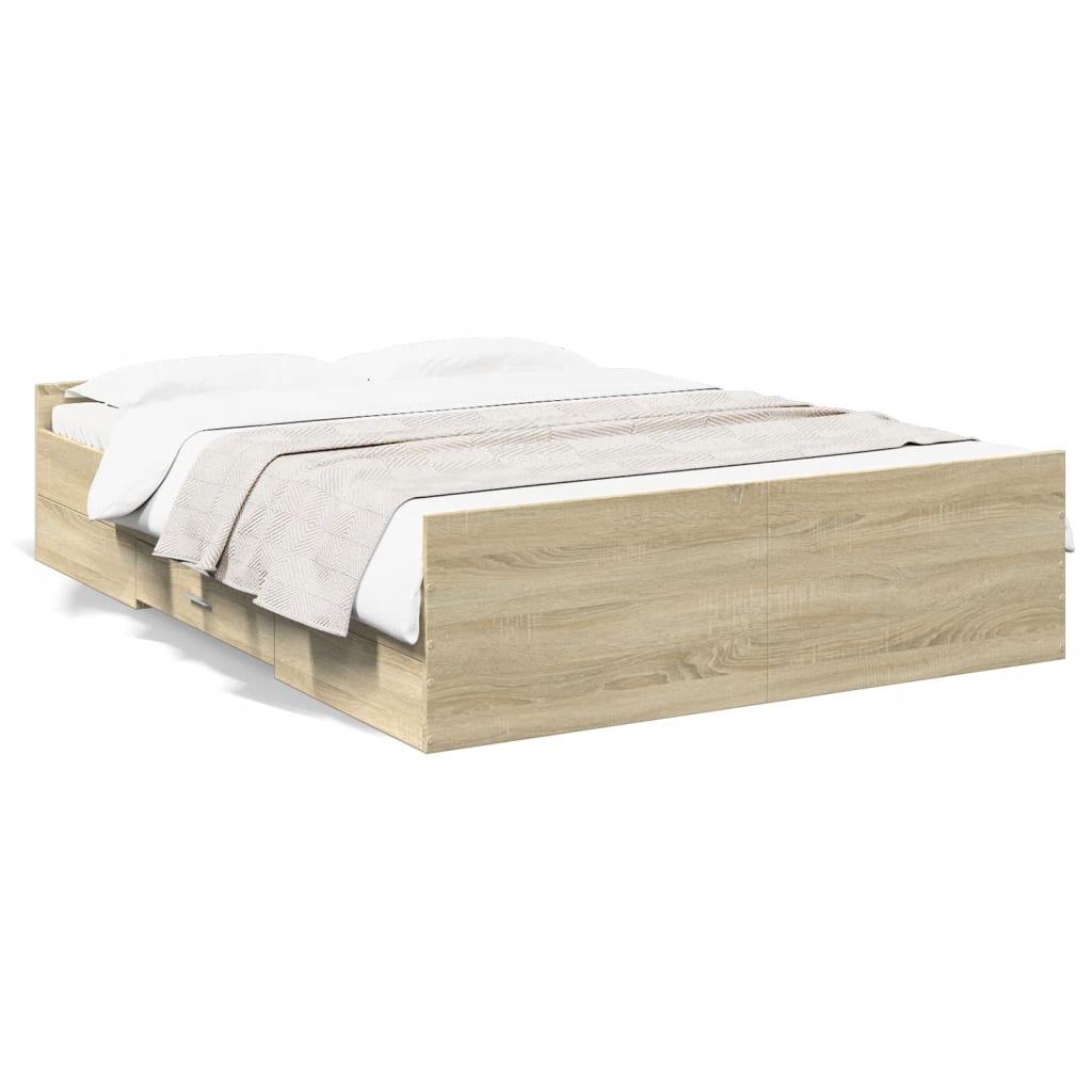 Bettgestell mit Schubladen Sonoma-Eiche 135x190cm Holzwerkstoff