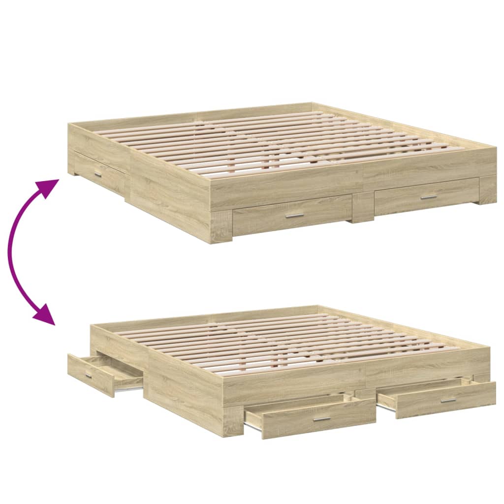 Bettgestell mit Schubladen Sonoma-Eiche 200x200cm Holzwerkstoff