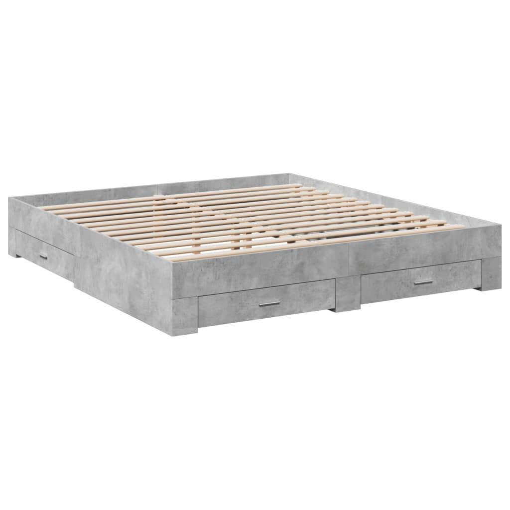 Bettgestell mit Schubladen Betongrau 200x200 cm Holzwerkstoff