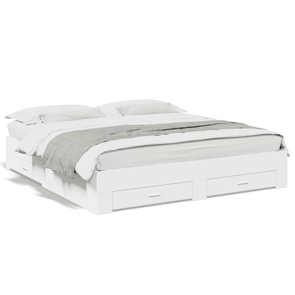 Cadre de lit avec tiroirs blanc 180x200 cm en matériau à base de bois