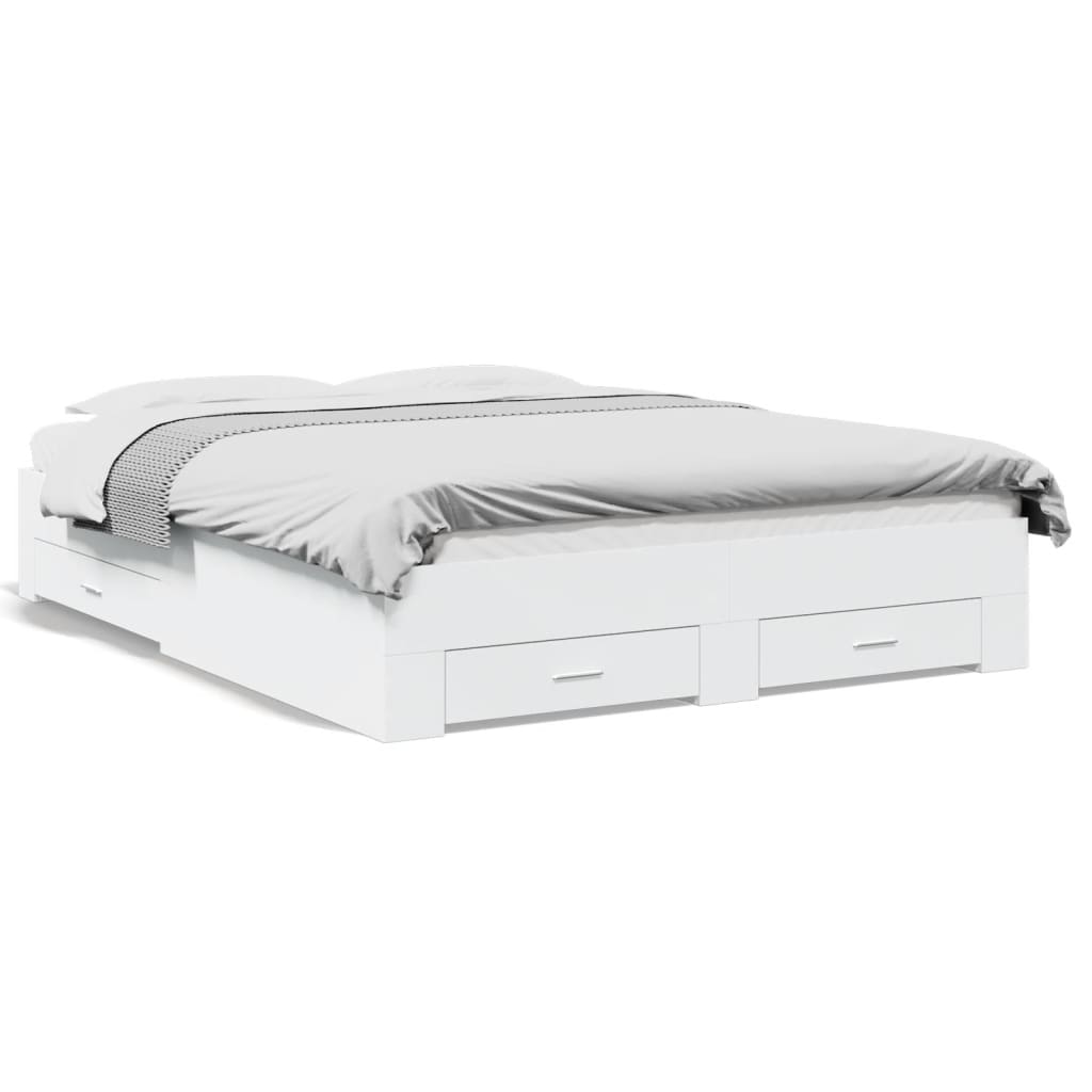 Cadre de lit avec tiroirs blanc 160x200 cm en matériau à base de bois
