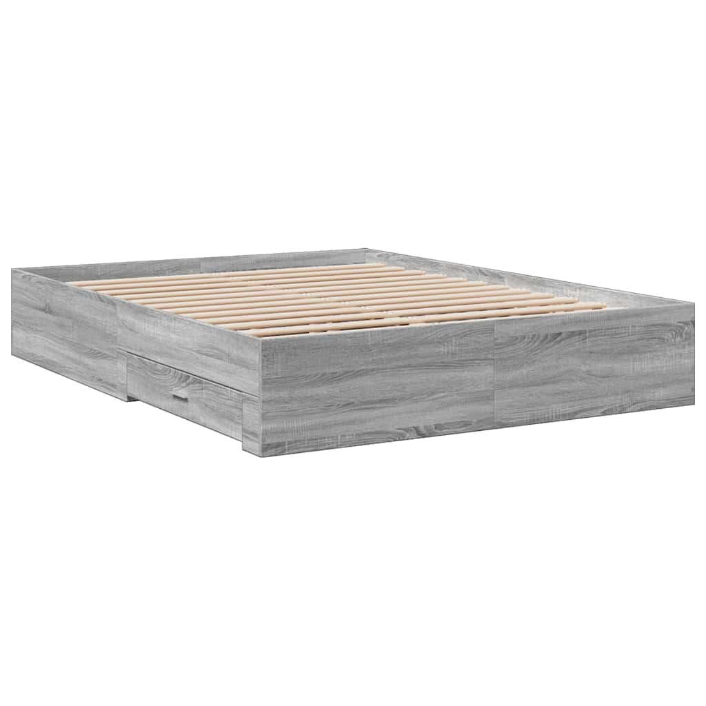 Bettgestell mit Schubladen Grau Sonoma 150x200 cm Holzwerkstoff