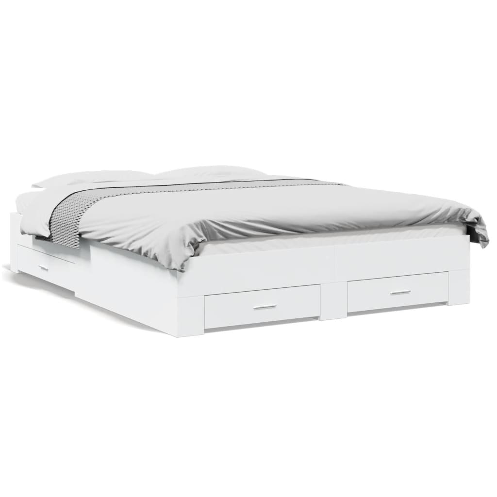 Cadre de lit avec tiroirs blanc 140x200 cm en matériau à base de bois
