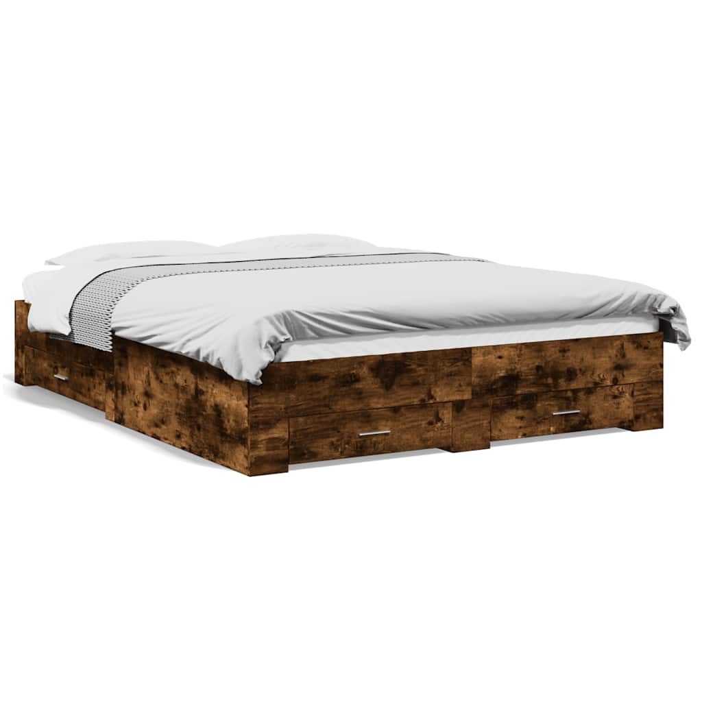 Bettgestell mit Schubladen Räuchereiche 140x200cm Holzwerkstoff