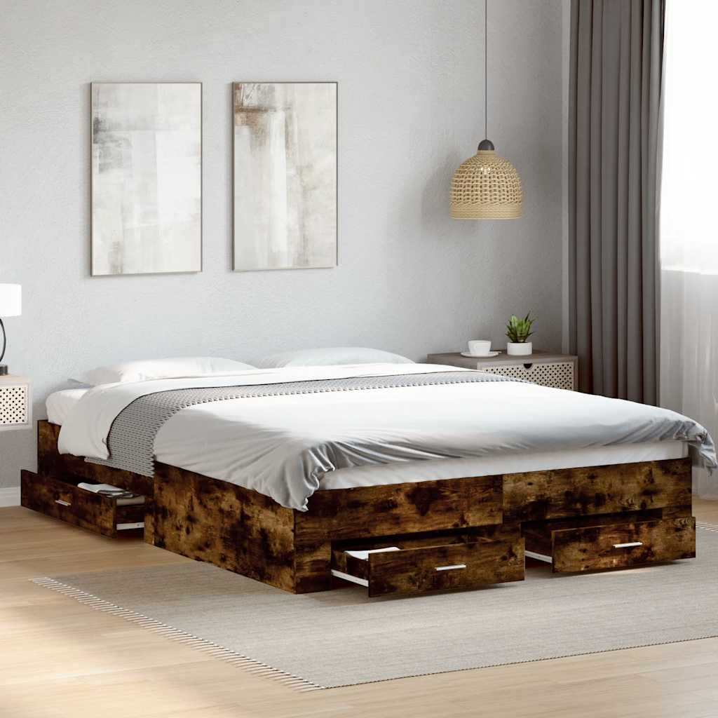 Bettgestell mit Schubladen Räuchereiche 140x200cm Holzwerkstoff