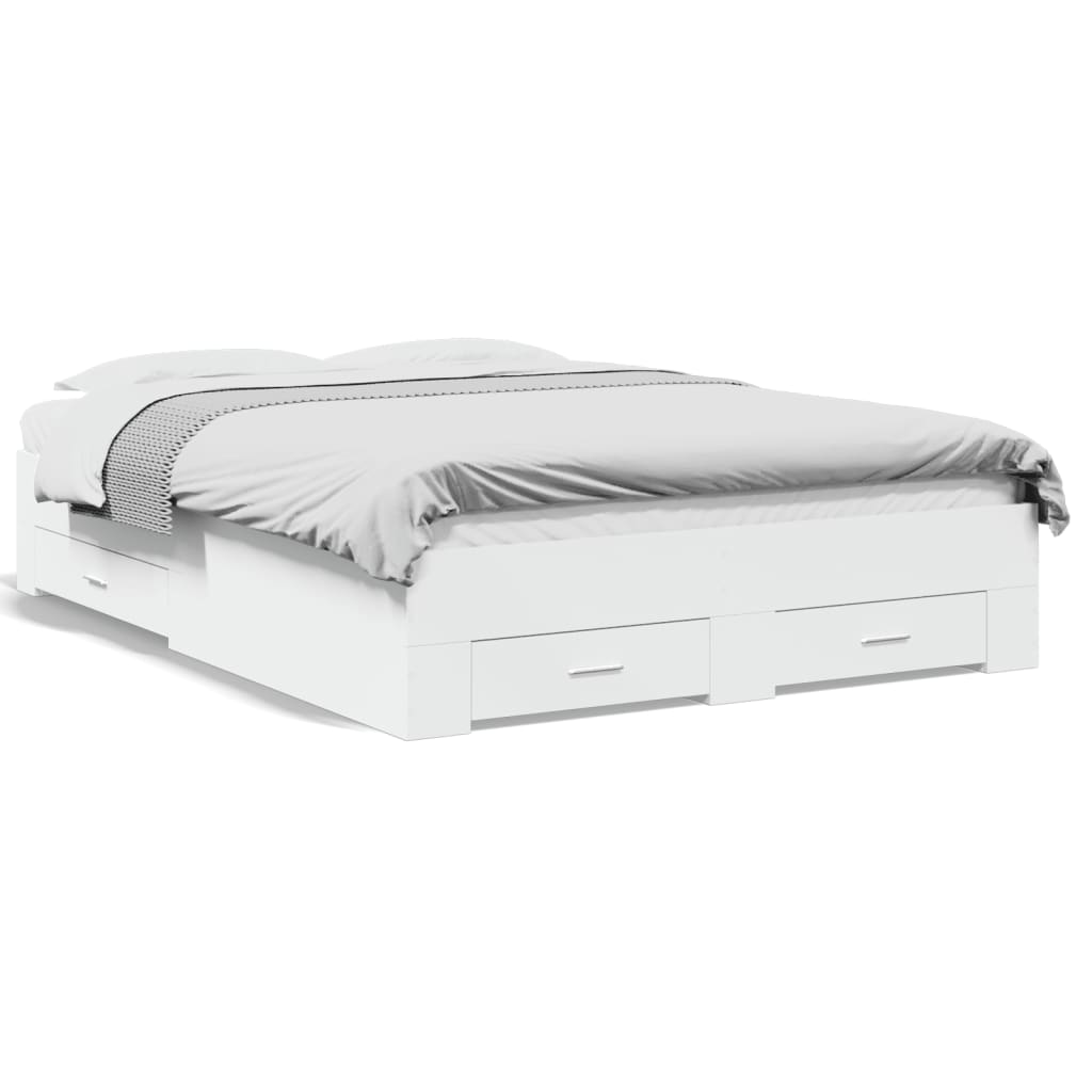 Cadre de lit avec tiroirs blanc 140x190 cm en matériau à base de bois