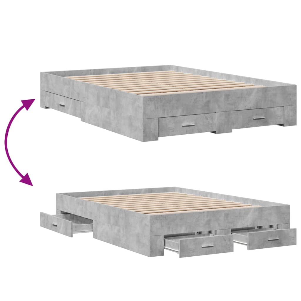 Bettgestell mit Schubladen Betongrau 140x190 cm Holzwerkstoff