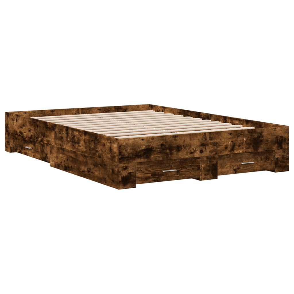 Bettgestell mit Schubladen Räuchereiche 140x190cm Holzwerkstoff