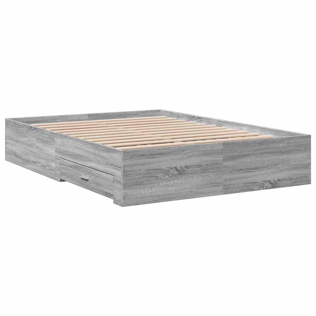 Bettgestell mit Schubladen Grau Sonoma 140x190 cm Holzwerkstoff