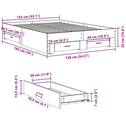 Bettgestell mit Schubladen Betongrau 135x190 cm Holzwerkstoff