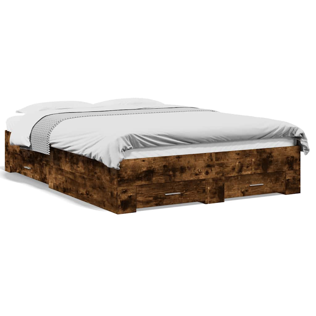 Bettgestell mit Schubladen Räuchereiche 135x190cm Holzwerkstoff