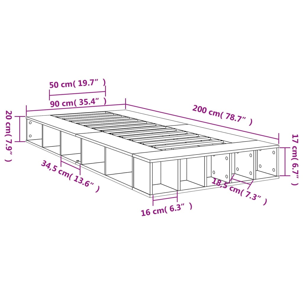 Bettgestell Sonoma-Eiche 90x200 cm Holzwerkstoff