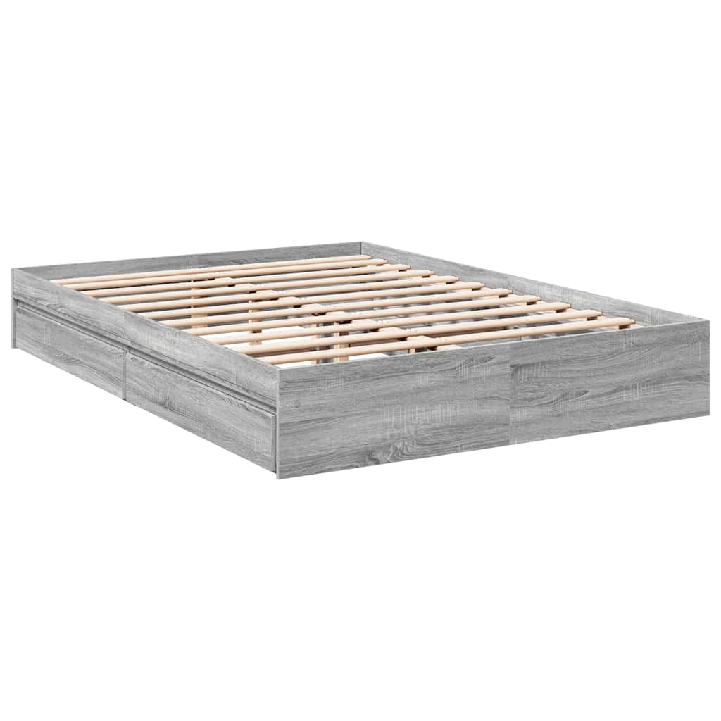 Bettgestell mit Schubladen Grau Sonoma 160x200 cm Holzwerkstoff