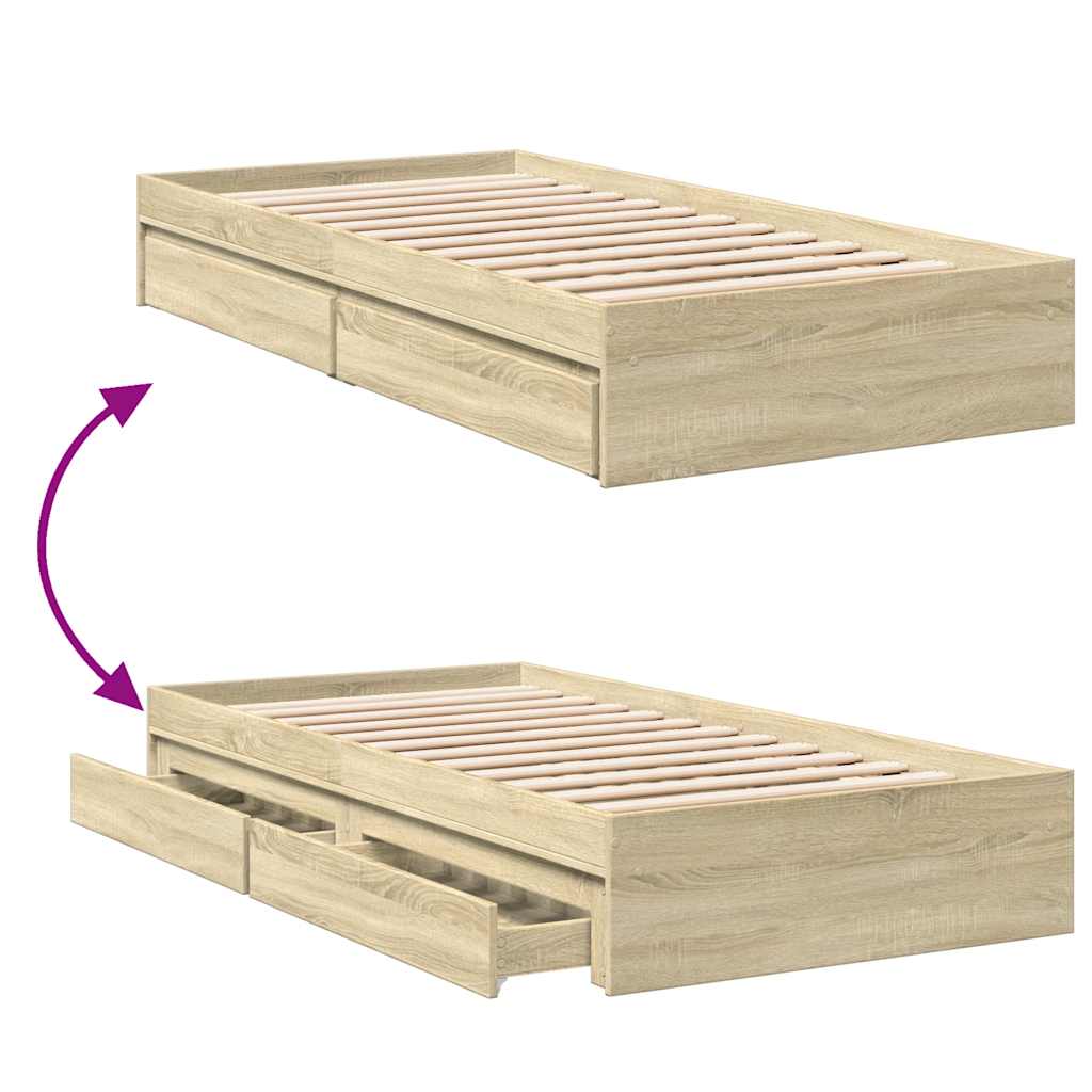 Bettgestell mit Schubladen Sonoma-Eiche 90x190 cm Holzwerkstoff