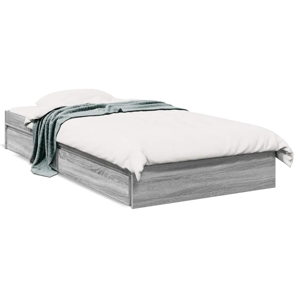 Bettgestell mit Schubladen Grau Sonoma 90x190 cm Holzwerkstoff