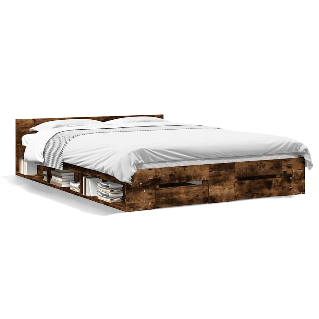 Bettgestell mit Schubladen Räuchereiche 140x190cm Holzwerkstoff