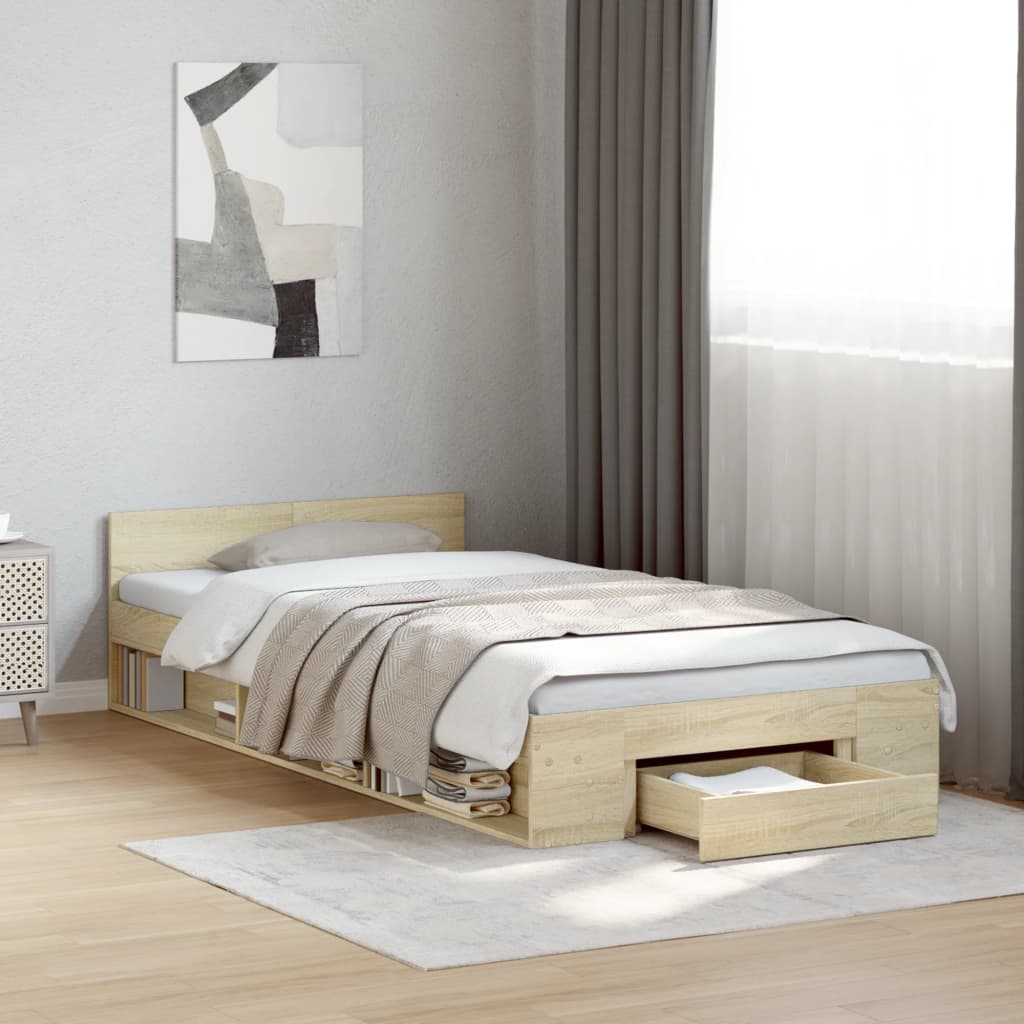 Bettgestell mit Schublade Sonoma-Eiche 90x190 cm Holzwerkstoff