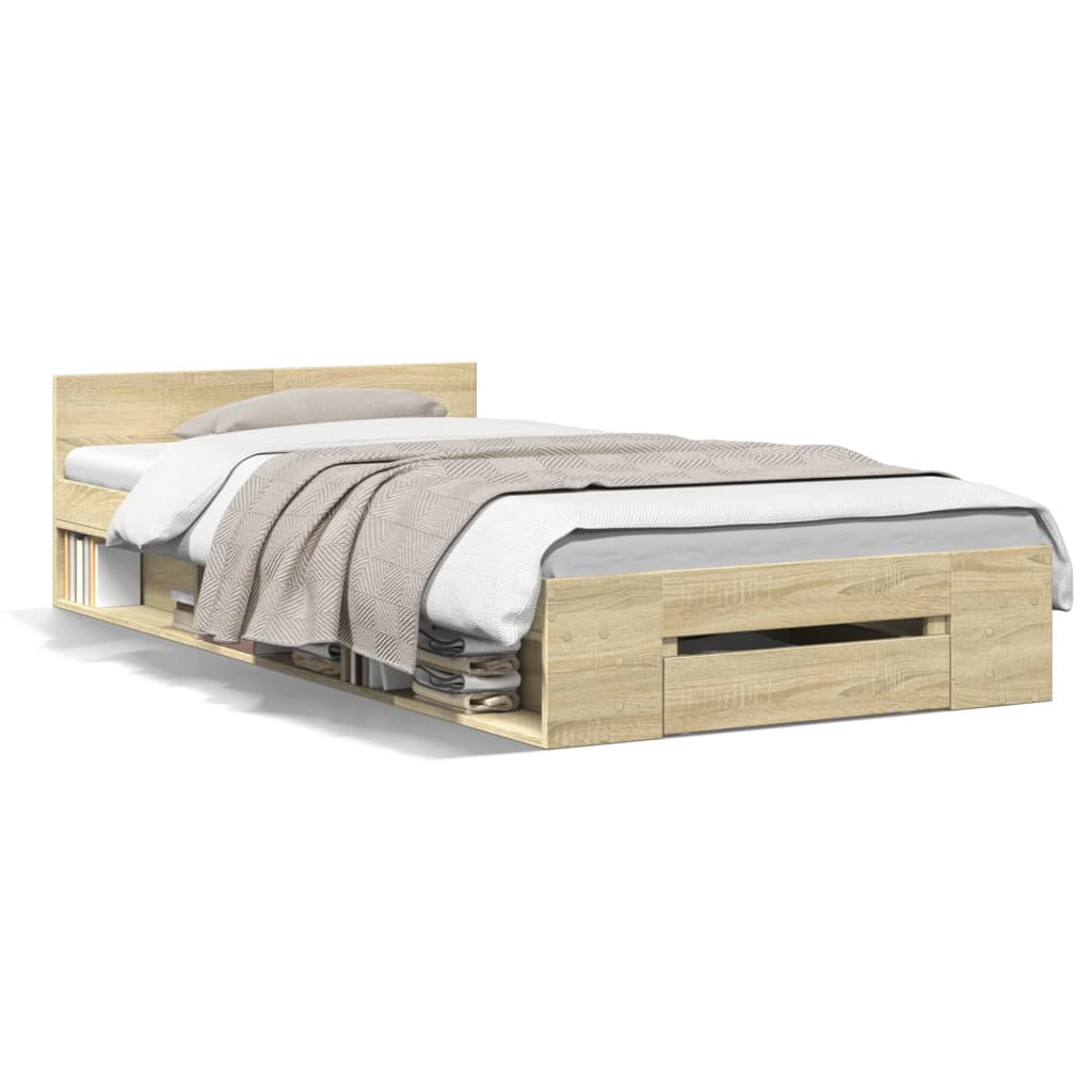 Bettgestell mit Schublade Sonoma-Eiche 75x190 cm Holzwerkstoff