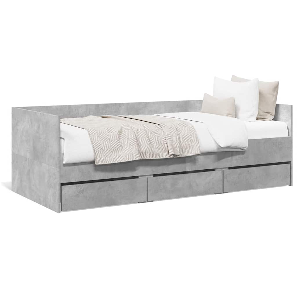 Tagesbett mit Schubladen ohne Matratze Betongrau 75x190 cm