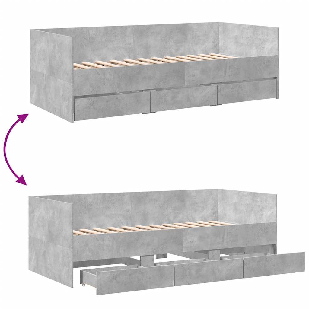 Tagesbett mit Schubladen ohne Matratze Betongrau 75x190 cm