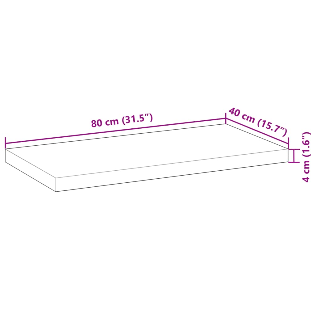 Waschtischplatte Unbehandelt 80x40x4 cm Massivholz Akazie