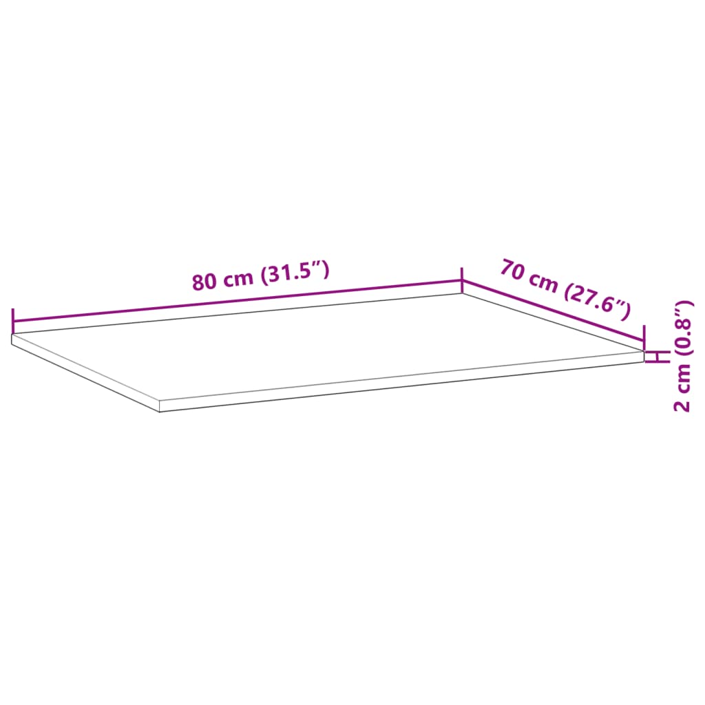 Schreibtischplatte Unbehandelt 80x70x2 cm Massivholz Akazie