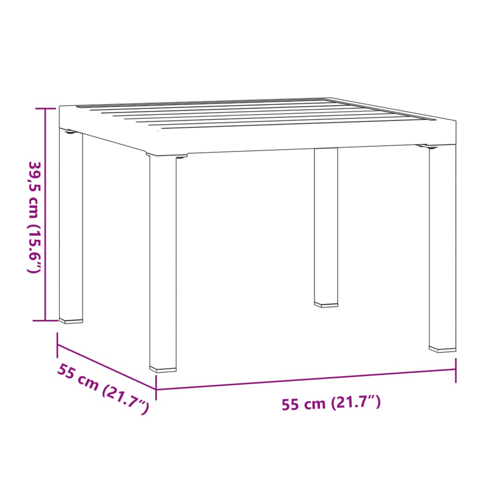 Table basse de jardin 55x55x39,5 cm en acier thermolaqué