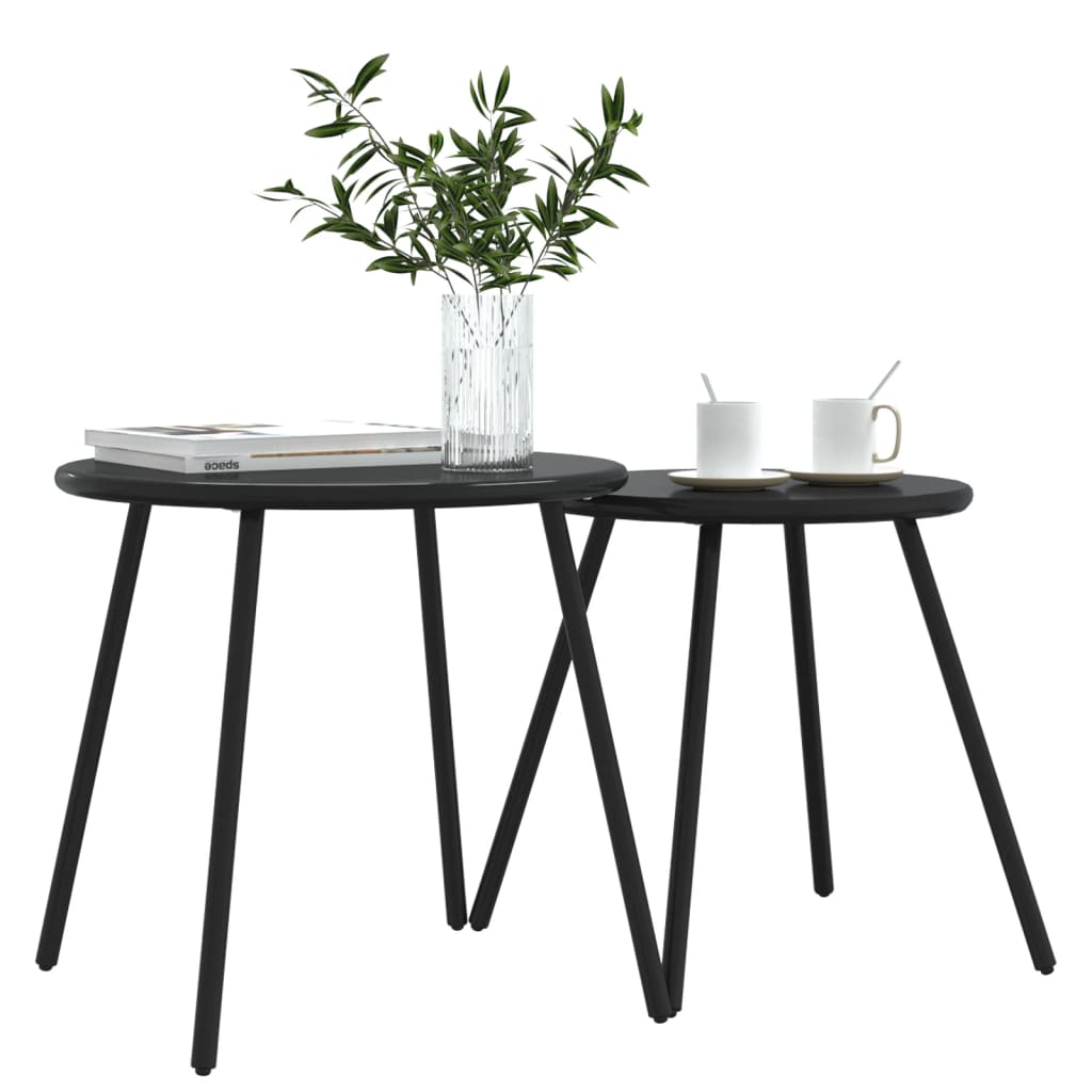 Table basse de jardin 2 pcs ronde en acier thermolaqué noir