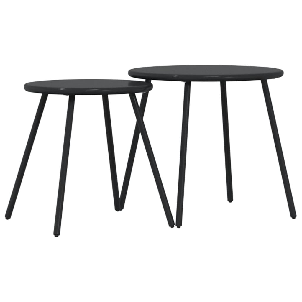 Table basse de jardin 2 pcs ronde en acier thermolaqué noir