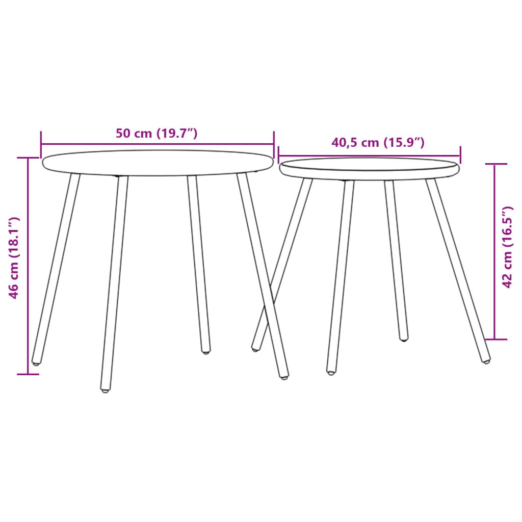 Table basse de jardin 2 pcs ronde en acier thermolaqué noir