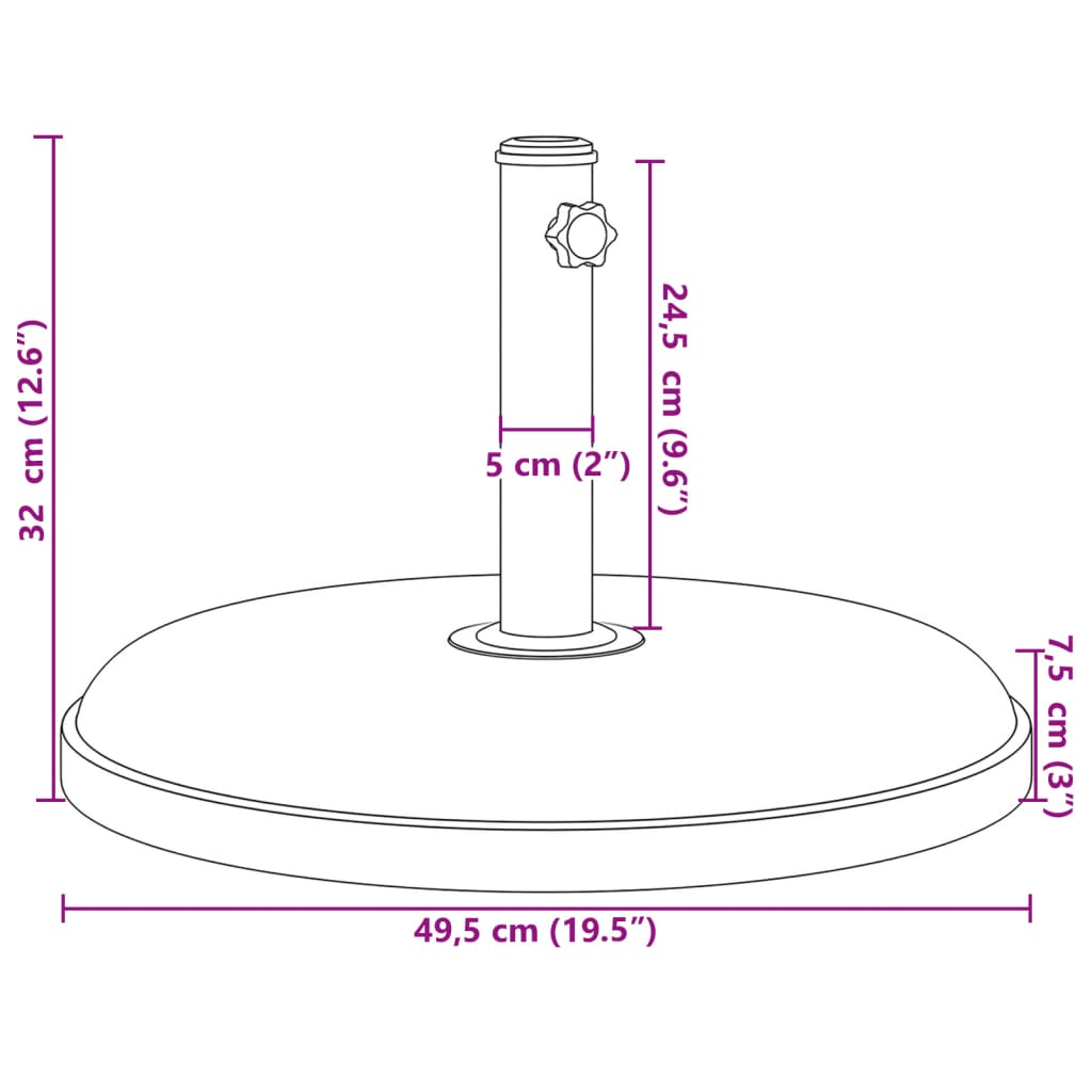 Pied de parasol Ø32/35/38 mm mât 25 kg rond