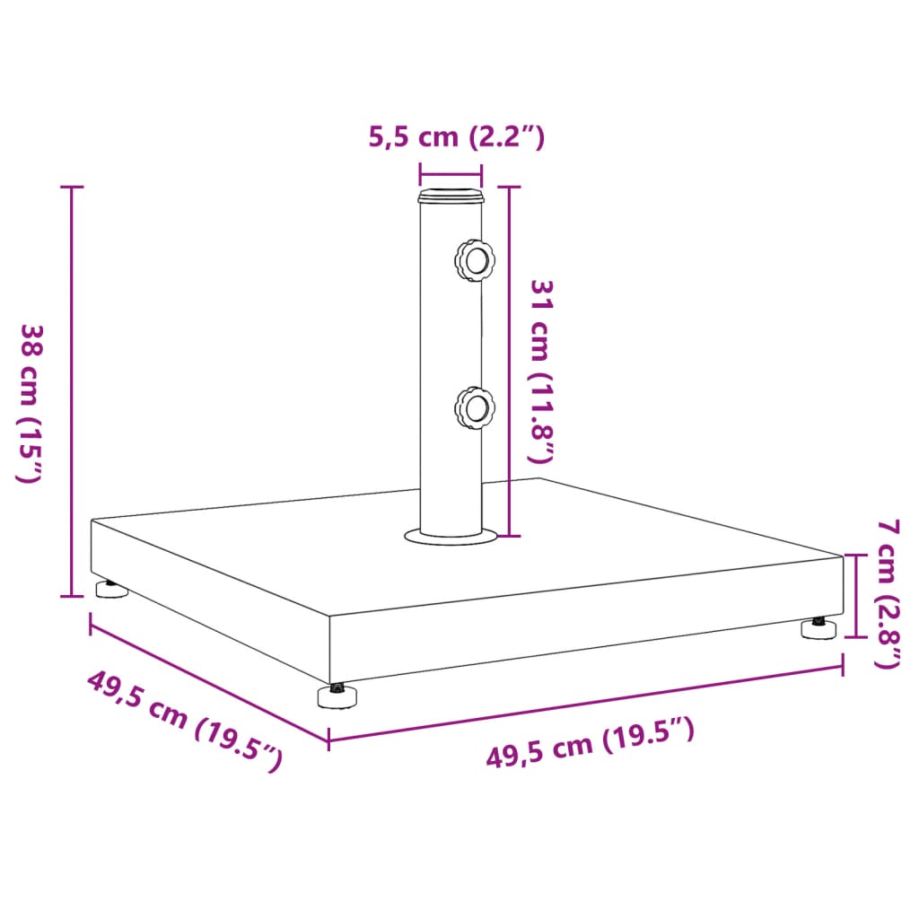 Pied de parasol Ø32/38/48 mm mât 28 kg carré