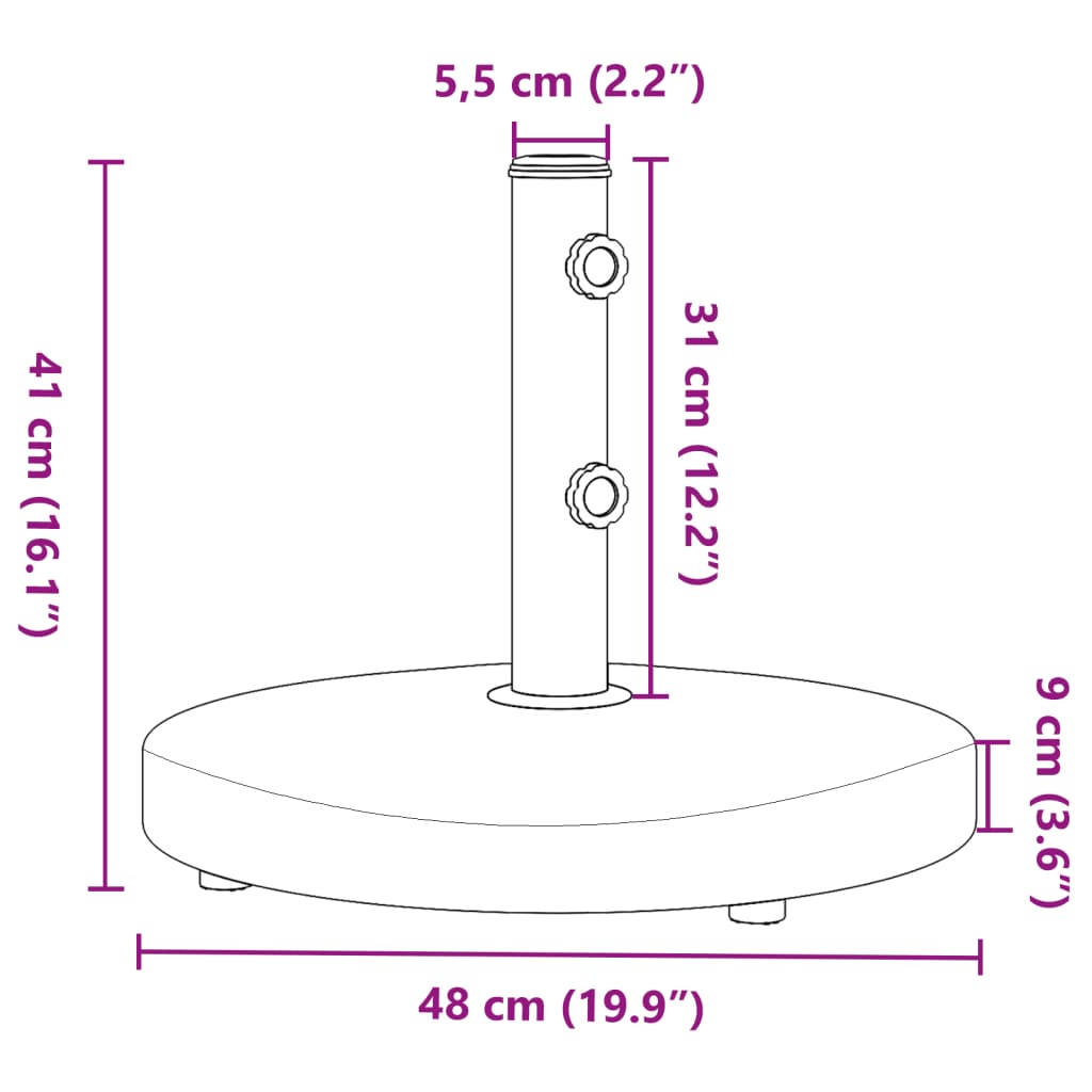 Pied de parasol Ø32/38/48 mm mât 25 kg rond