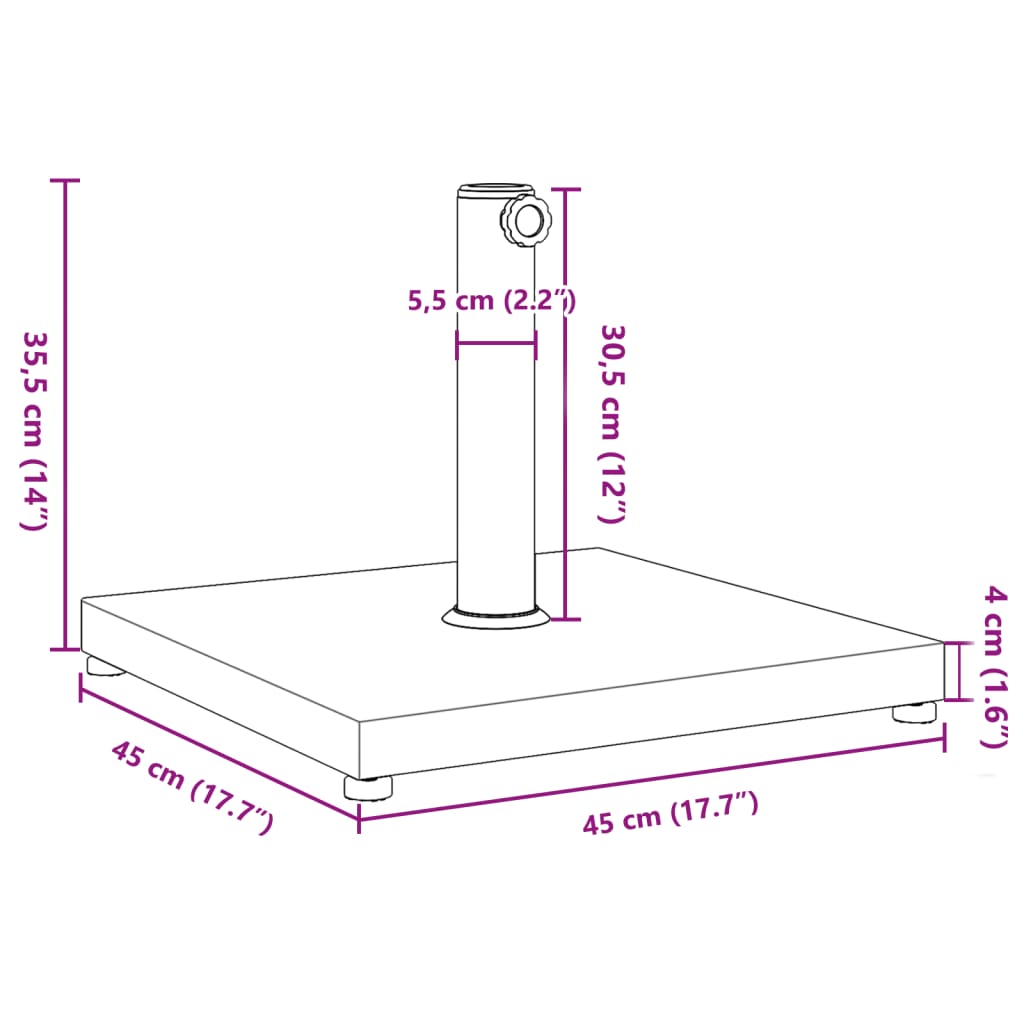 Pied de parasol Ø32/38/48 mm mât 18 kg carré