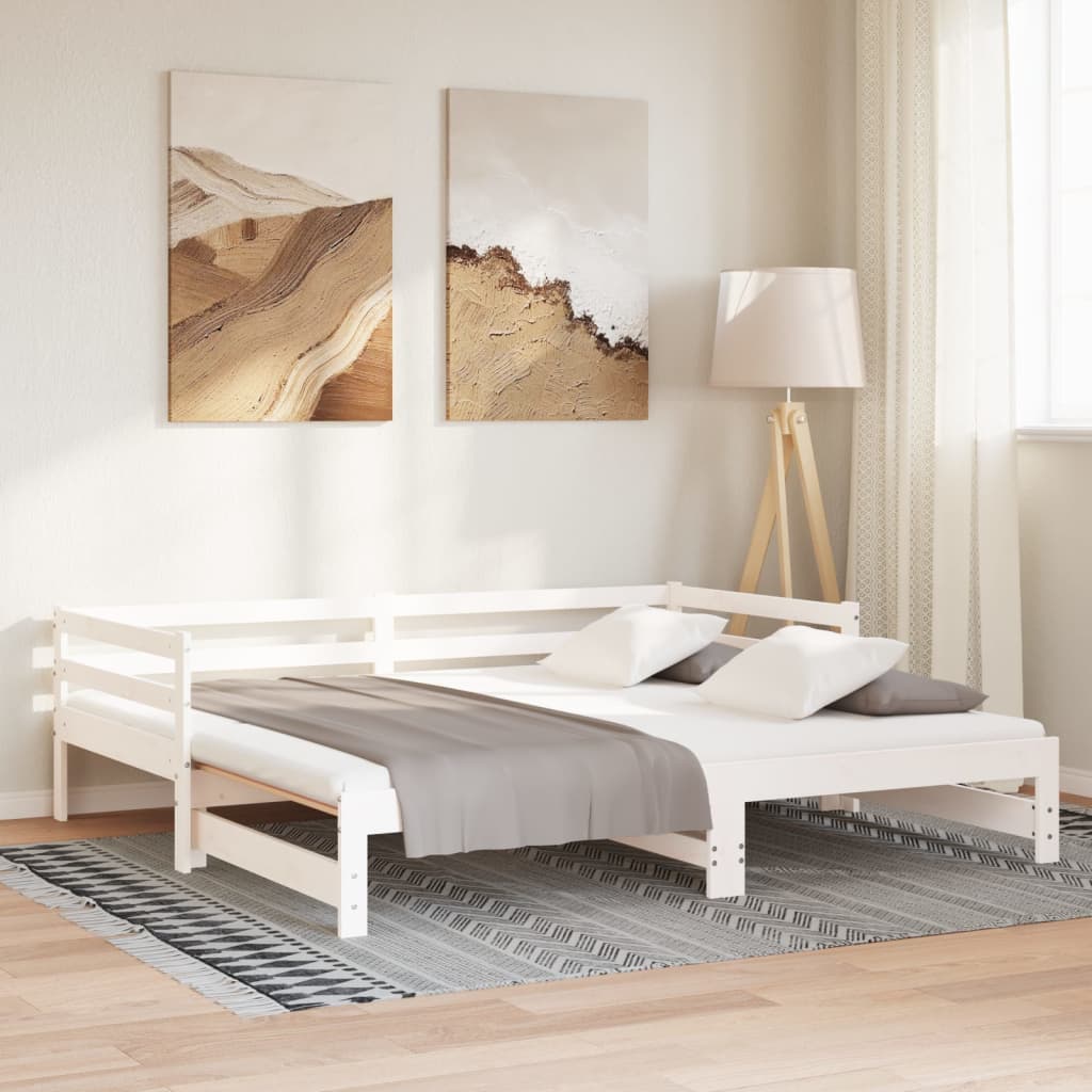 Lit de repos extensible blanc 90x200 cm en pin massif