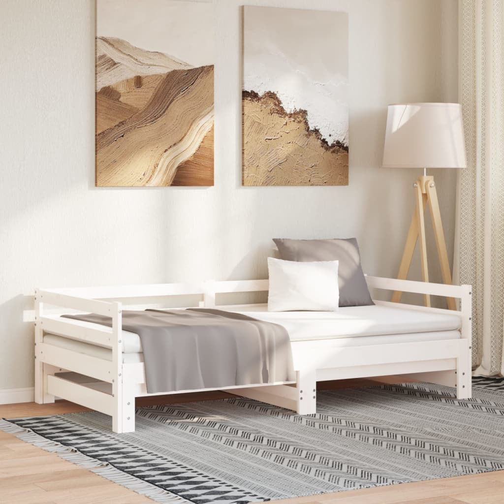 Lit de repos extensible blanc 90x200 cm en pin massif