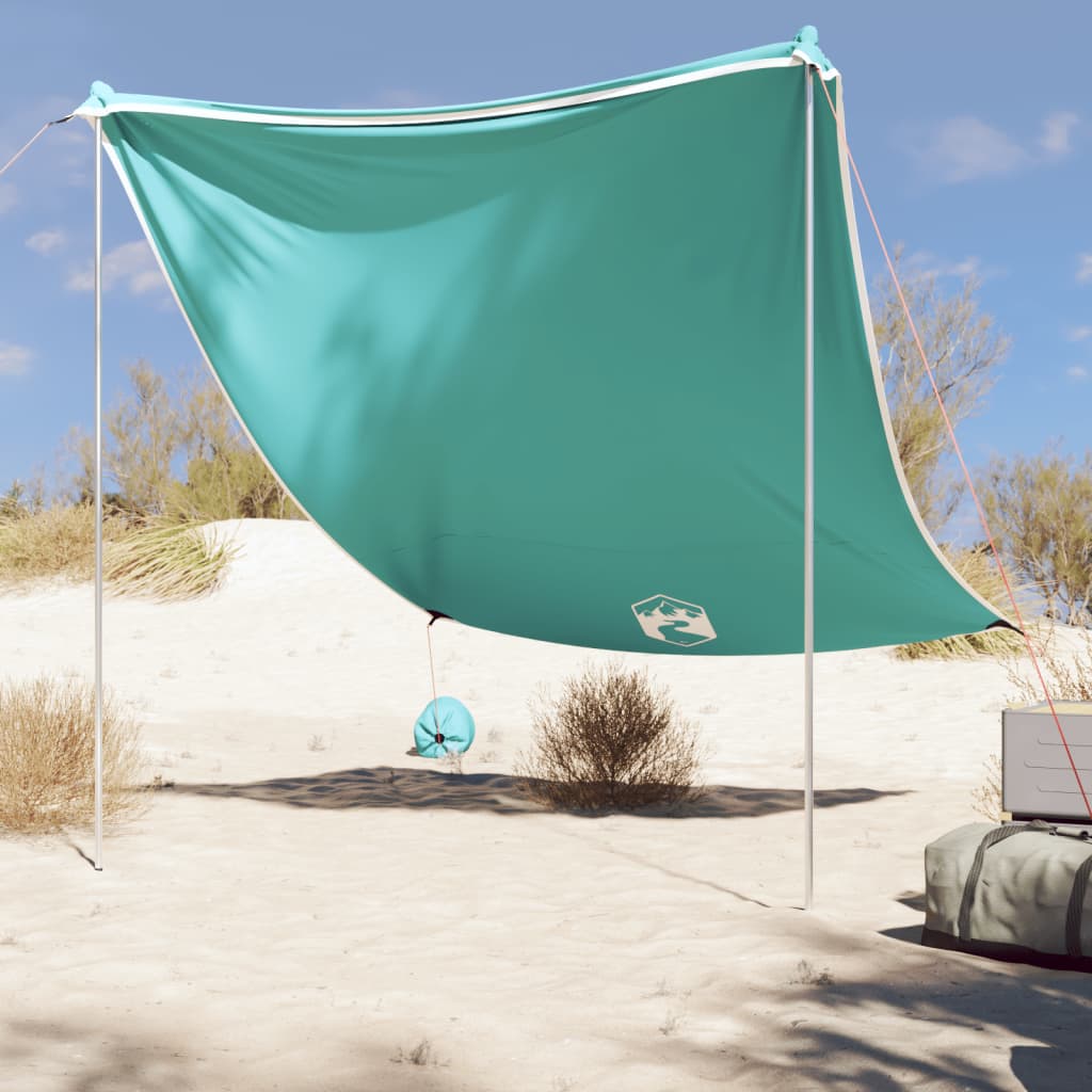 Tente d'ombrage de plage avec sacs de sable vert 214x236 cm