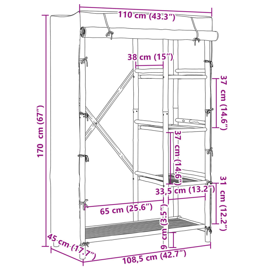 Kleiderschrank 110x45x170 cm Bambus