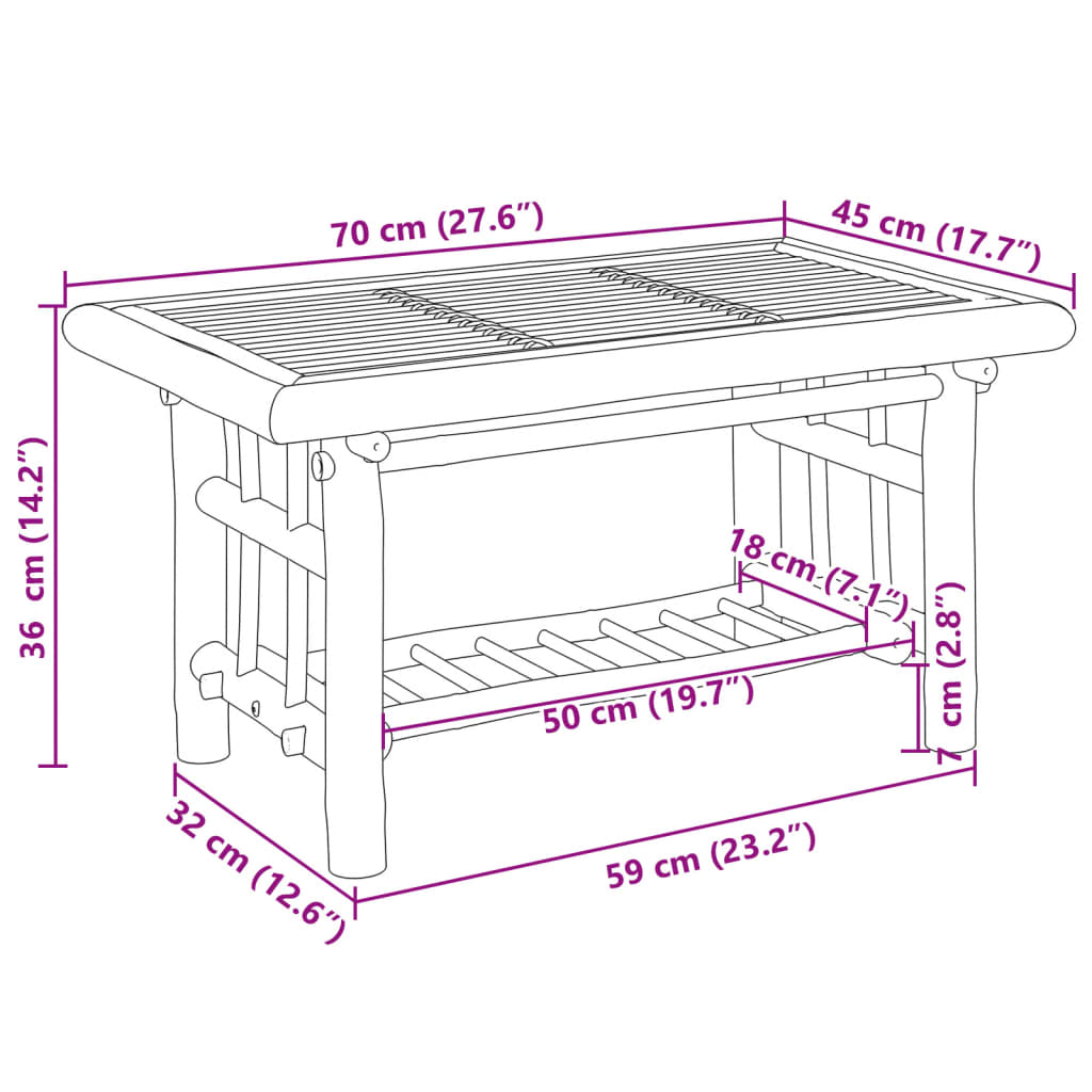 Table basse 70x45x36 cm bambou