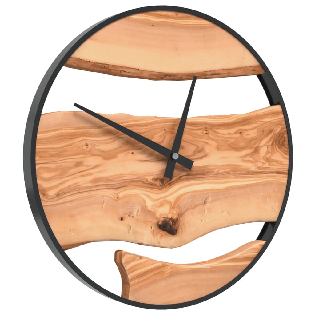 Horloge murale marron Ø35 cm fer et bois d'olivier