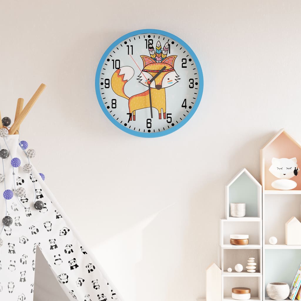 Horloge murale bleue Ø25,5 cm en polystyrène et verre