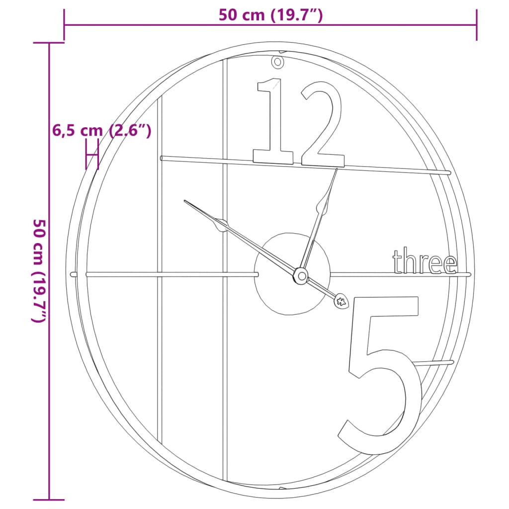 Horloge murale noire Ø50 cm en fer