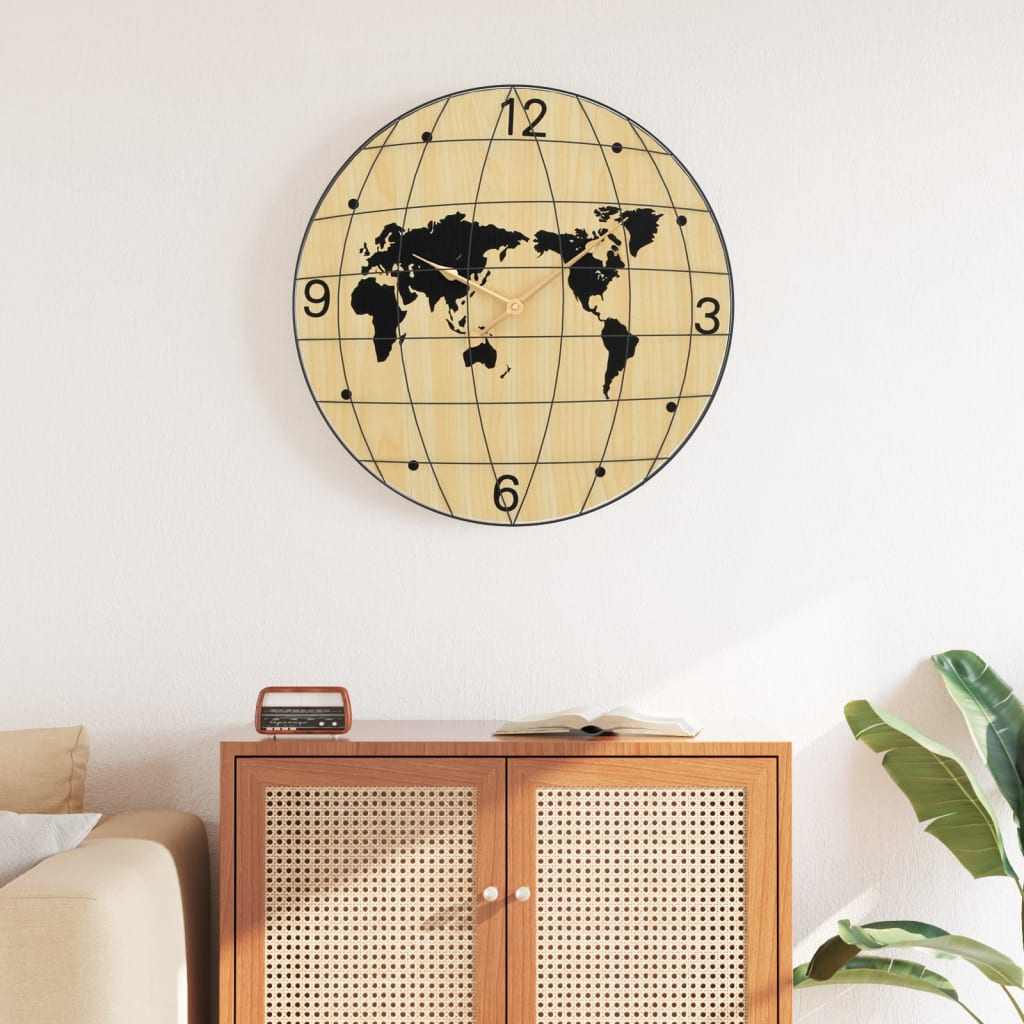 Horloge murale jaune et noire Ø50 cm en bois