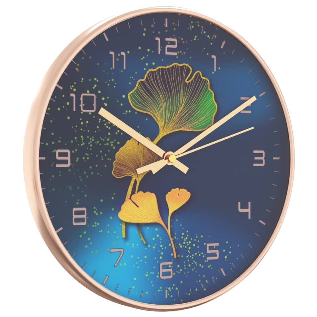 Horloge murale dorée et bleue Ø29,5 cm en polystyrène et verre