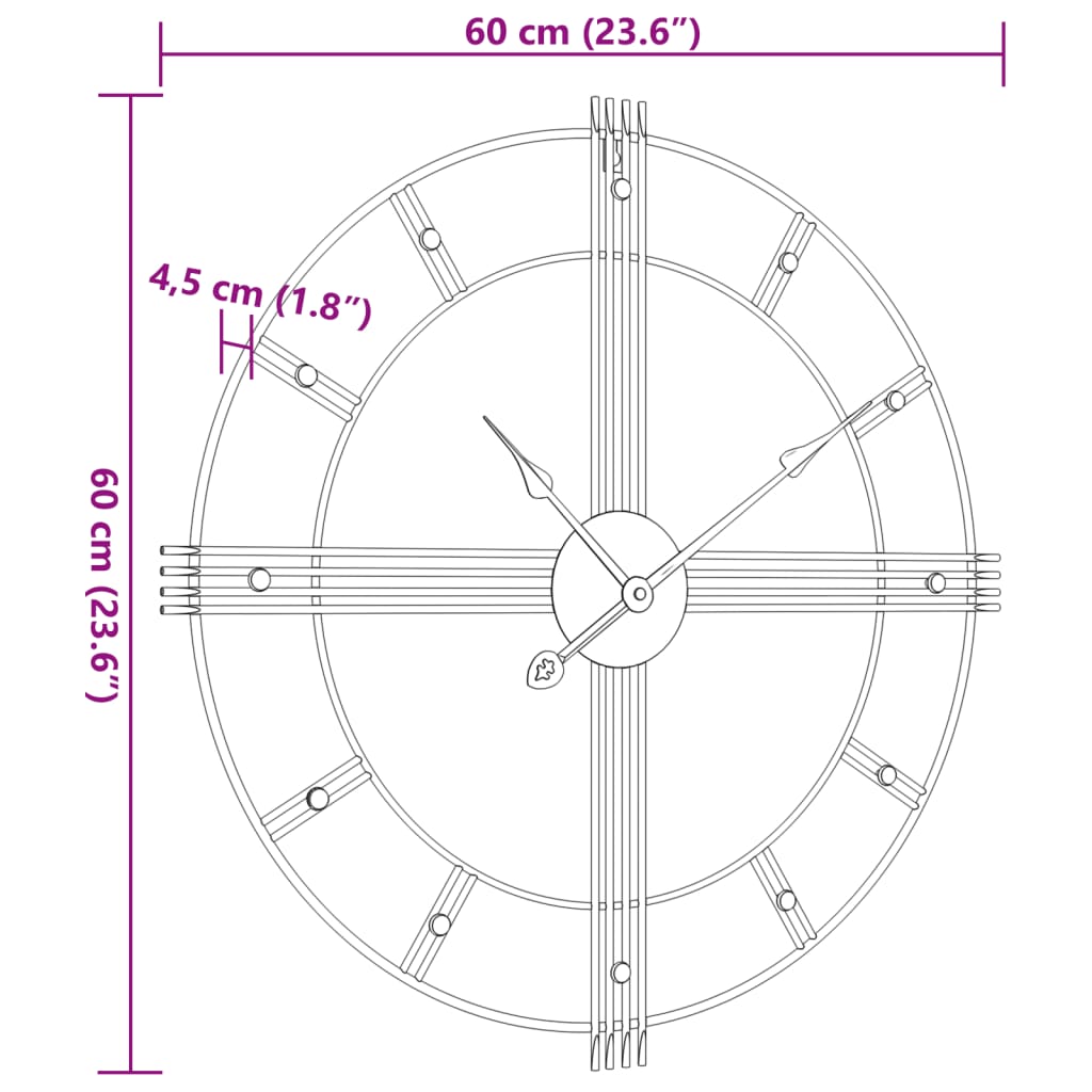 Wanduhr Schwarz Ø60 cm Eisen